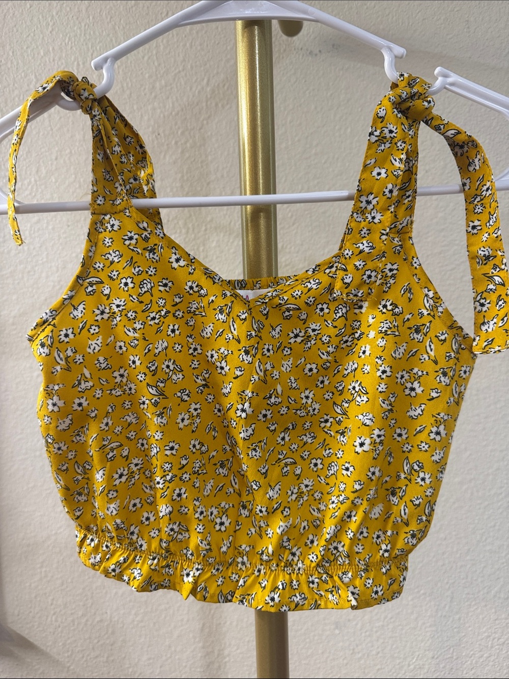 Yellow Floral Tie-Shoulder Tank Top